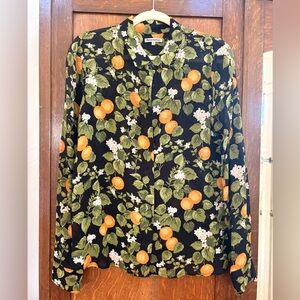 Reformation Black Orange Blossom Button-Up Shirt